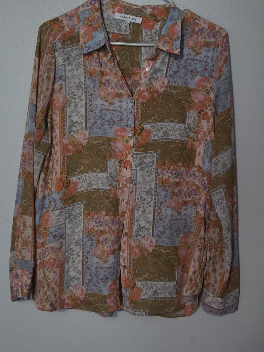 Rose & Olive Floral Patchwork Button-Up Shirt - Multicolor
